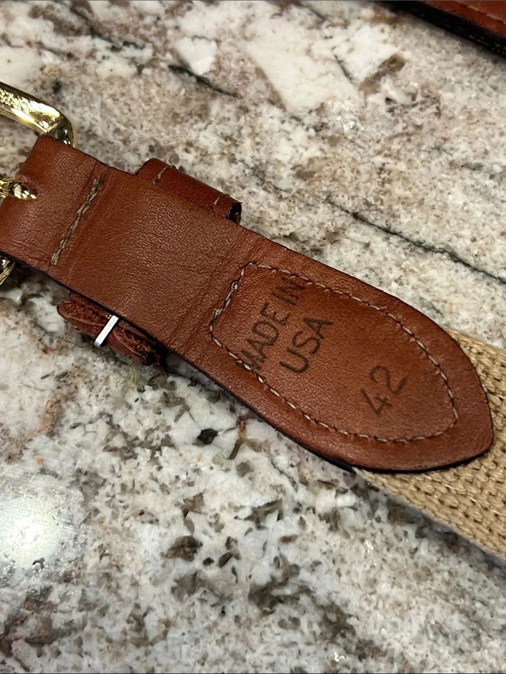 Men's Blue Fish-Print Webbing Belt with Brown Leather Trim